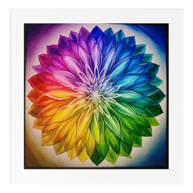 "Rainbow Chakra Mandala – Sacred Geometry Flower  Acrylic Print (Front)