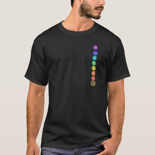  Rainbow Chakra Symbols Om Watercolor Black T_Shirt