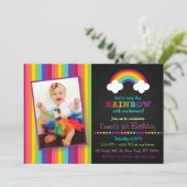 Rainbow Chalkboard 1st Birthday Invitation (Standing Front)