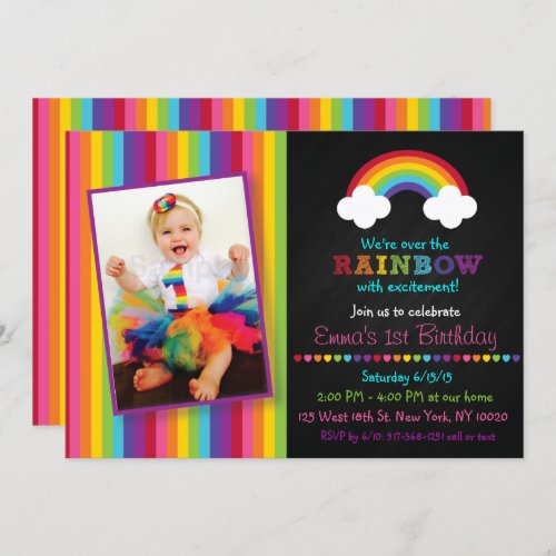 Rainbow Chalkboard 1st Birthday Invitation