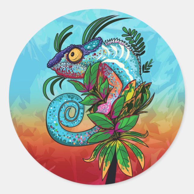 Rainbow Chameleon  Classic Round Sticker (Front)