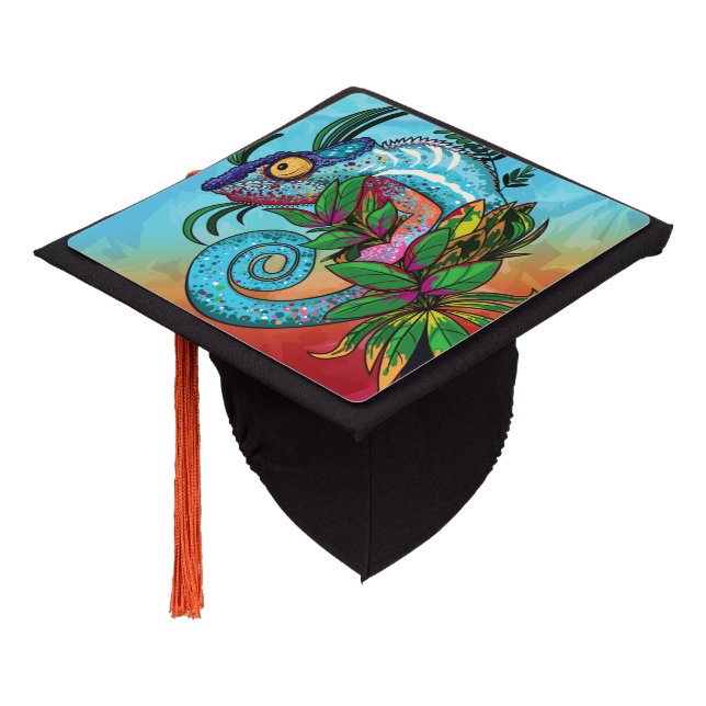 Rainbow Chameleon Graduation Cap Topper (Angled)