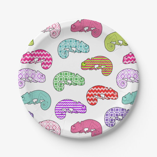 Rainbow Chameleon Pattern Paper Plates (Front)