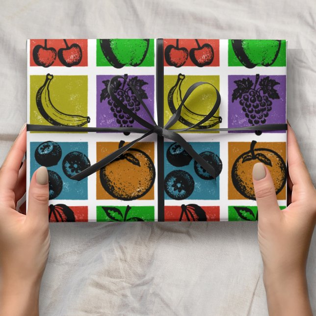 Rainbow Checker Fruit Stamps Wrapping Paper (Creator Uploaded)