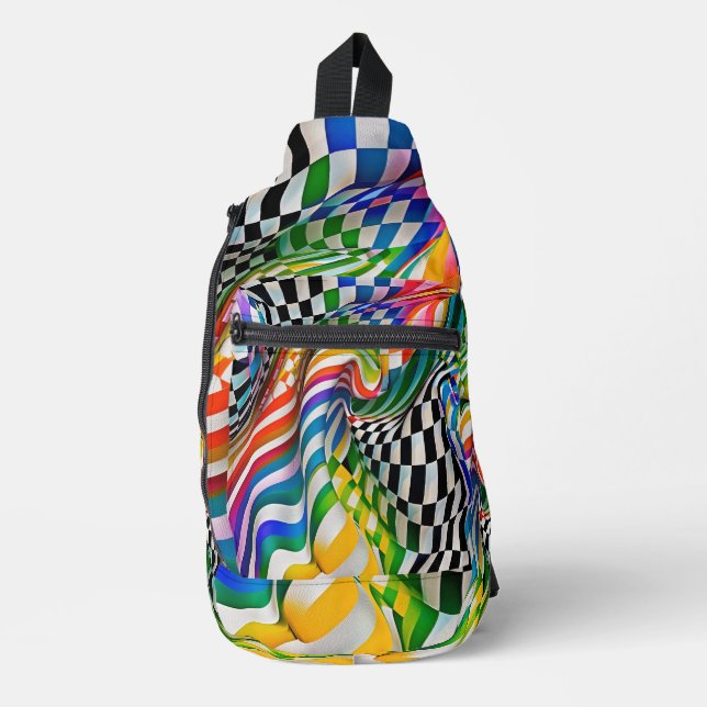 Rainbow Checkerboard Digital Art Sling Bag (Front)