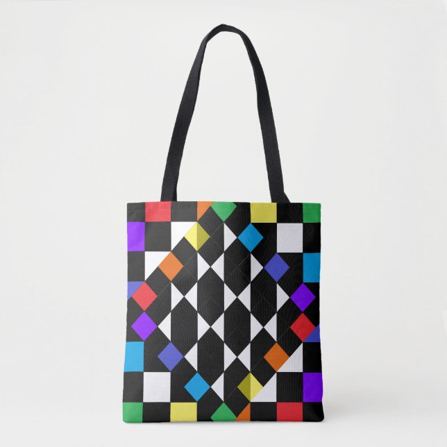 Rainbow Checkerboard Fashion Beach Picnic Totes (Front)