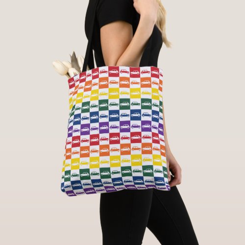 Rainbow Checkerboard Mini Cooper Tote Bag