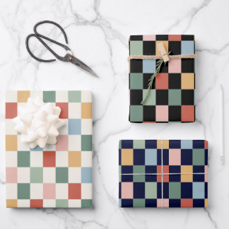 Rainbow Checkerboard retro colours vector seamless Wrapping Paper Sheets