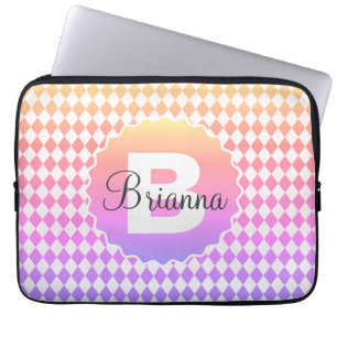 Rainbow Checkerboard with Monogram Name Laptop Sleeve