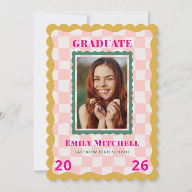 Rainbow Checkered Grad Announcement with Photo (Front)