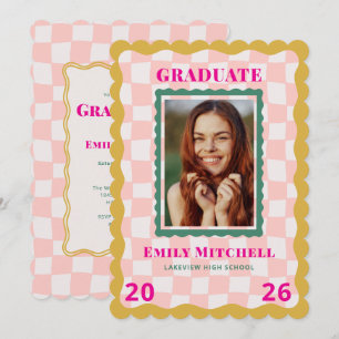 Rainbow Checkered Grad Invitation with Photo