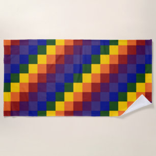 Rainbow Checkered Pattern Beach Towel