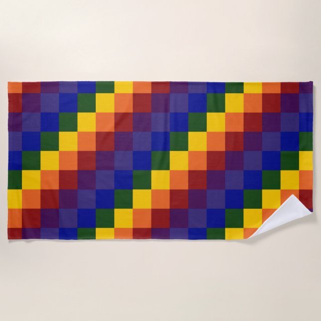 Rainbow Checkered Pattern Beach Towel (Front)