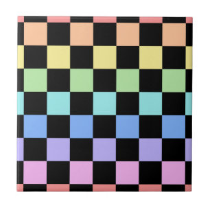 Rainbow Checkered Pattern Ceramic Tile