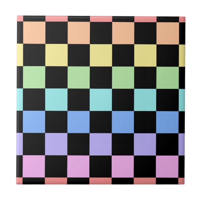 Rainbow Checkered Pattern Ceramic Tile (Front)