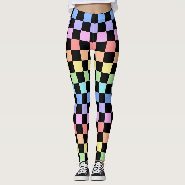 Rainbow Checkered Pattern Leggings (Front)