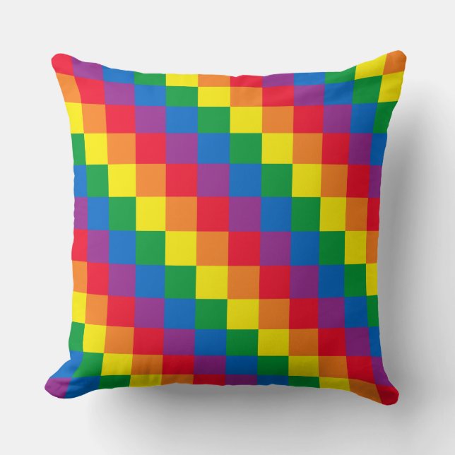 Rainbow Checkered Throw Pillow (Front)