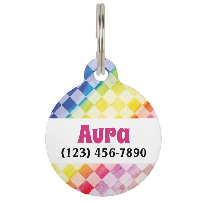 Rainbow Checkers Pet ID Tag (Front)