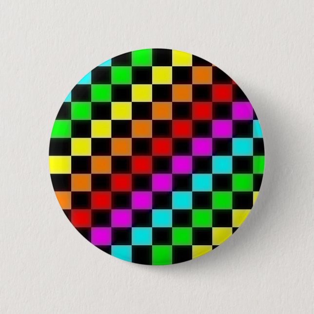 rainbow checkers pinback button (Front)