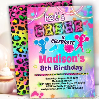Rainbow Cheerleader Birthday Party Invitation