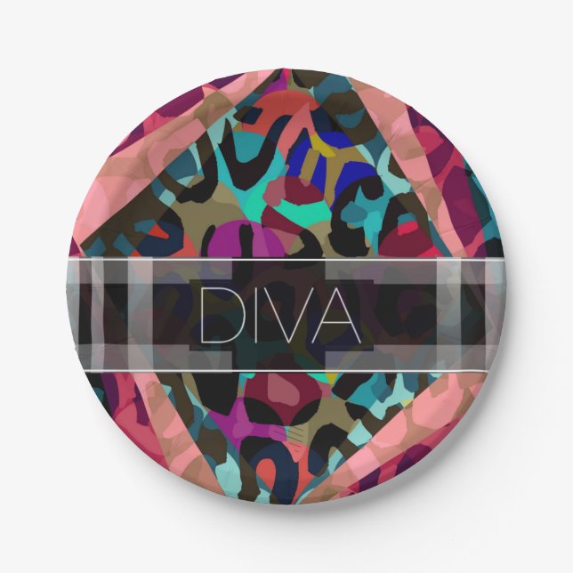Rainbow Cheetah Diva Paper Plates (Front)