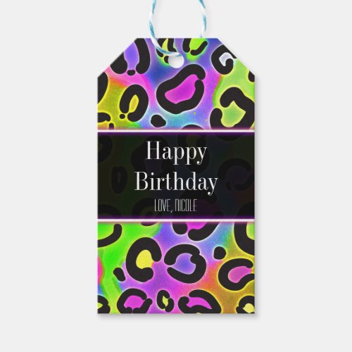 Rainbow Cheetah Leopard Birthday Party Gift Tag