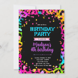 Rainbow cheetah leopard birthday Party Invitation