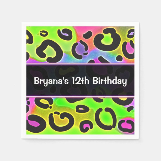 Rainbow Cheetah Leopard Birthday Party Napkins (Front)