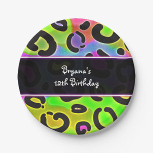 Rainbow Cheetah Leopard Birthday Party Plates