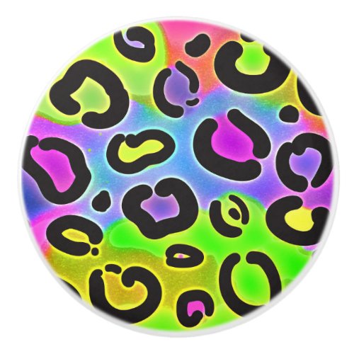 Rainbow Cheetah Leopard Print Colorful Bright Ceramic Knob