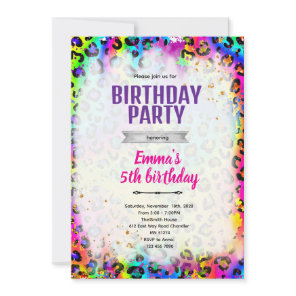 Rainbow cheetah leopard print invitation
