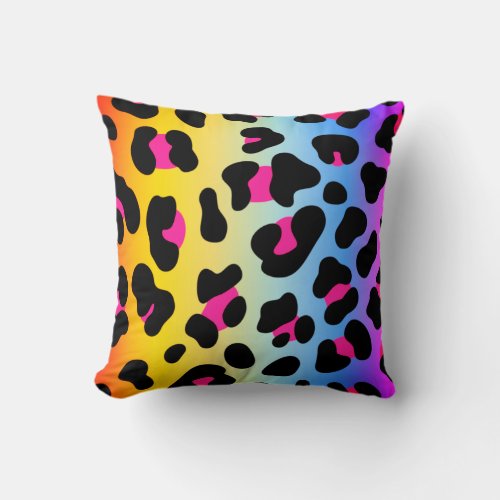 Rainbow Cheetah Print Throw Pillow