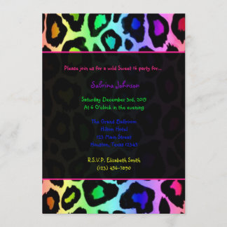 Rainbow Cheetah Wild Sweet 16 Birthday Party Invitation