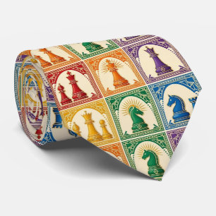 Rainbow Chess Pieces Game of Chess Neck Tie