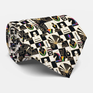 Rainbow Chess Pieces Game of Chess Neck Tie