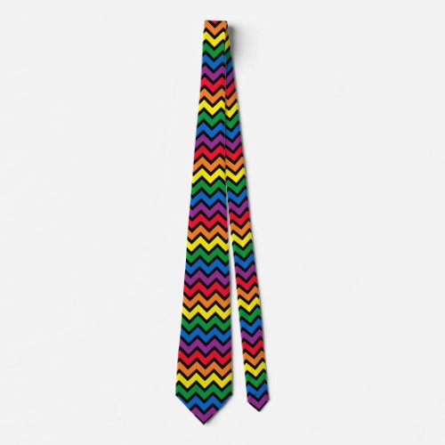Rainbow Chevron Black Neck Tie