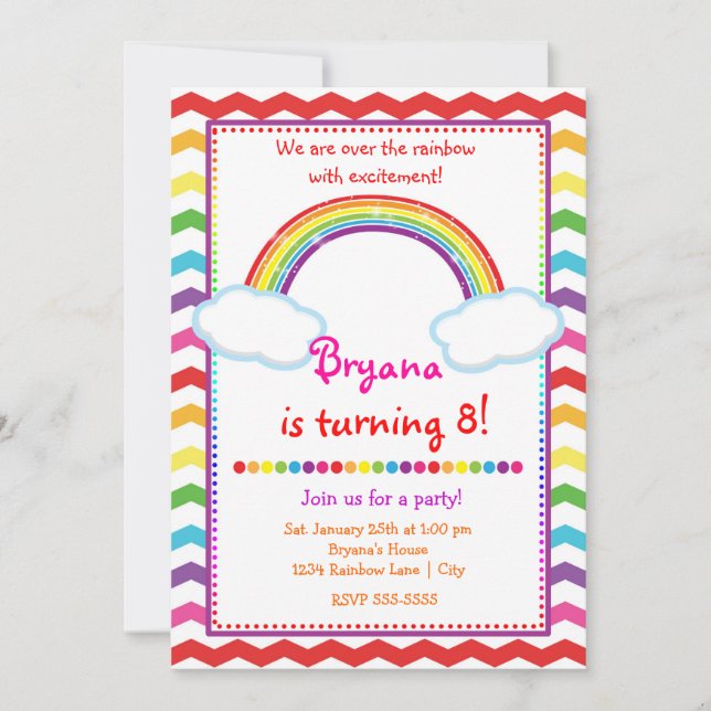 Rainbow Chevron Girls Birthday Party Invitation (Front)