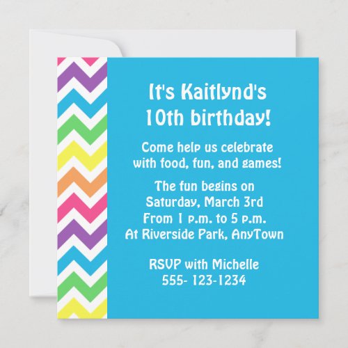 Rainbow Chevron Personalized Invitation