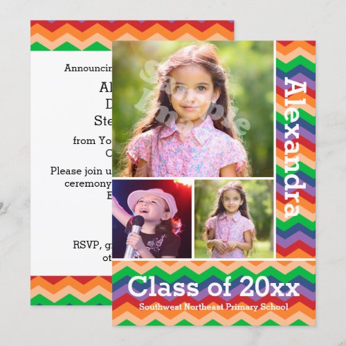 Rainbow Chevron Kid's Photo Graduation Preschool/K 5x7 Paper Invitation Card