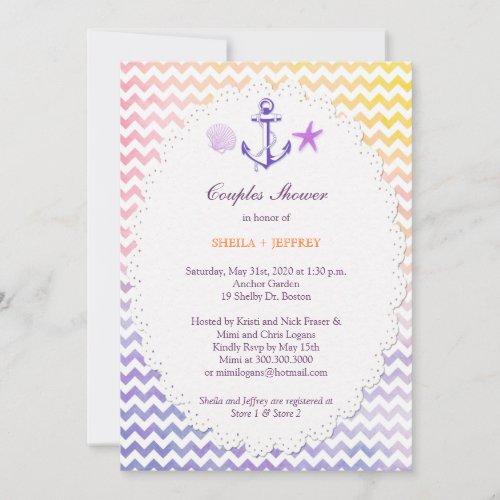 Rainbow Chevron Nautical Couple Shower Invitations