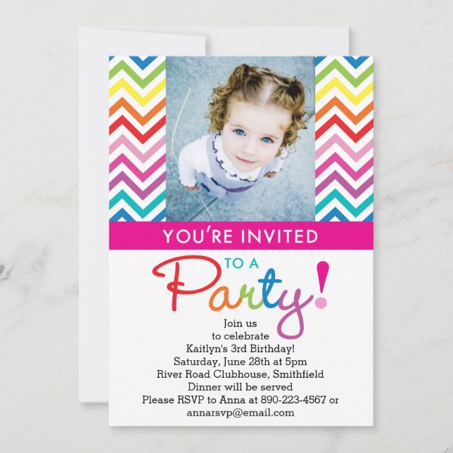 Rainbow Chevron Party Invitation (Front)