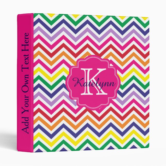 Rainbow Chevron Personalized Monogram Binder (Front/Spine)