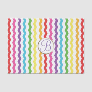 Rainbow Chevron Print Monogram Letter Initial Tissue Paper