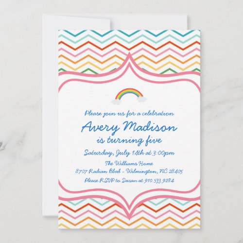 Rainbow Chevron STripe  Modern Birthday Party Custom Invitations
