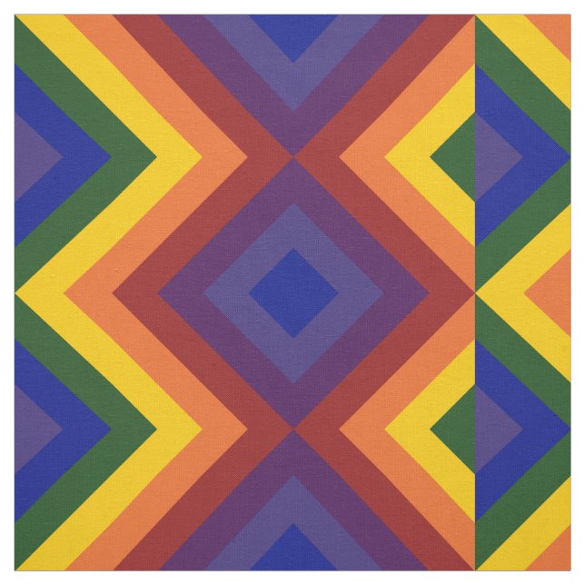 Rainbow Chevron Stripes and Diamonds Geometric Fabric (Swatch)