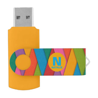 Rainbow Chevron with Monogram and Name Flash Drive