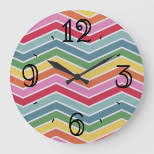 Rainbow Chevrons Colorful Large Clock