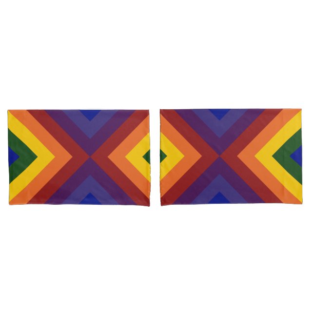 Rainbow Chevrons Geometric Pattern Pillow Case (Front-Set)