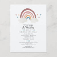 Rainbow Chic Boho Watercolor Script Baby Shower Invitation Postcard