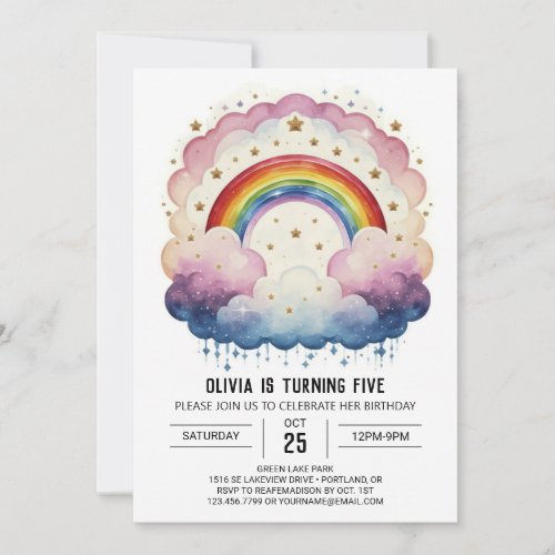 Rainbow Chic Clouds Birthday Invitation